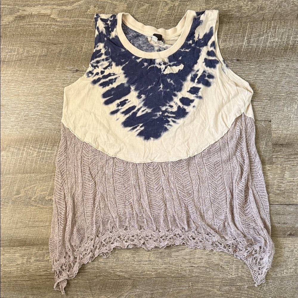 Free People Tie-Dye Sleeveless Top with Crotchet Hem Size Medium